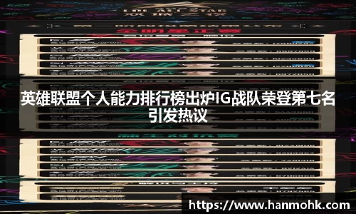 英雄联盟个人能力排行榜出炉IG战队荣登第七名引发热议